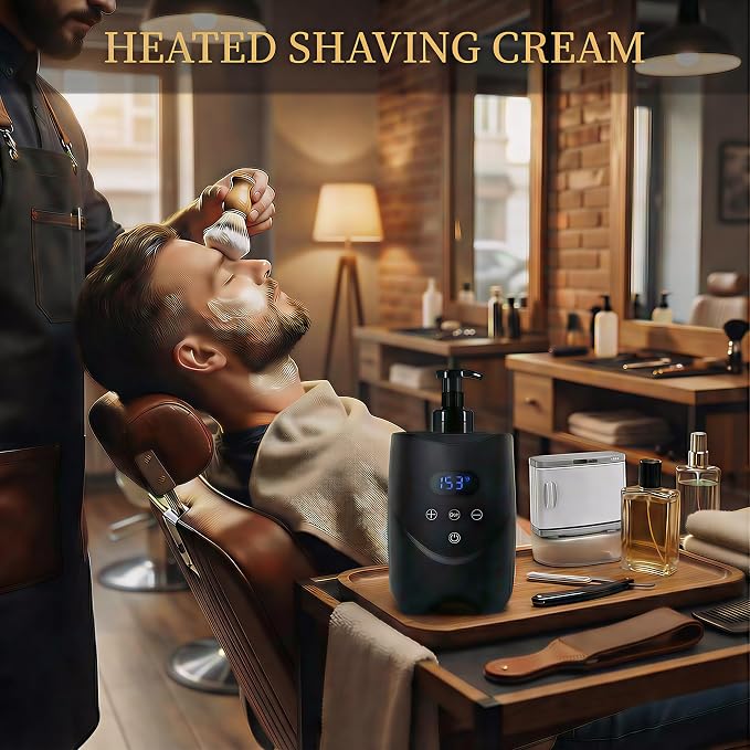 Professional Hot Lather Machine for Shaving, Smart Shaving Cream Warmer with 2×500ml Refillable Foam Bottles, Large Capacity Hot Foam Dispenser with LED Display for Home, Salon & Barber Shop (black)