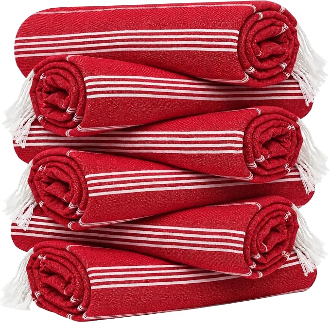 HAVLULAND Turkish Beach Towels, Set of 12, Oversized 72"x40" - Red | Soft Hammam Peshtemal, Sand Free, Quick-Dry, Absorbent Bath Towel | Lightweight & Compact for Travel, Pool, Gym, Spa