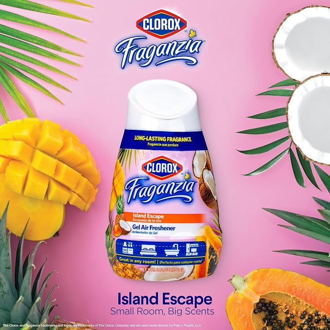 Clorox Fraganzia Gel Air Freshener Cone, Hawaiian Escape Scent - No-Plug, Battery-Free Air Freshener for Small Rooms, Closets, Kitchens, Bathrooms, Offices and More, 6 Ounce