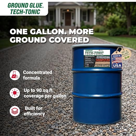 Ground Glue Tech-Tonic Landscape Adhesive, 55 Gallon Tote | For Rock, Mulch, and Sand, Long-Lasting Stabilizer for Trails & Slopes, Pet-Safe Binder for Pea Gravel, Bark & Flower Beds