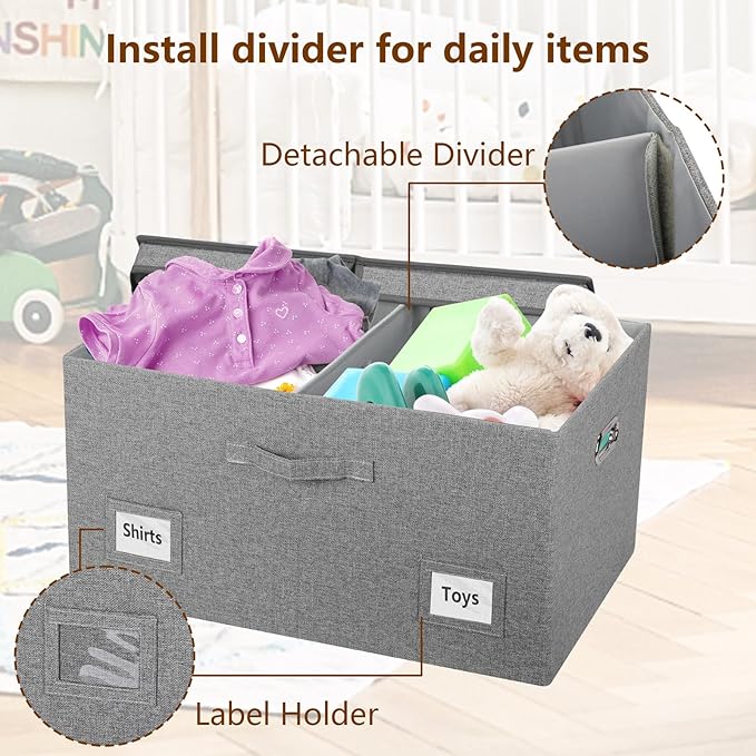 Graciadeco 75 Quarts Extra Large Decorative Storage Bins with Lids, 1 Pack Gray Collapsible Storage Bins with Lids, Stackable Storage Bins Decorative Box Storage With Lid Extra Large