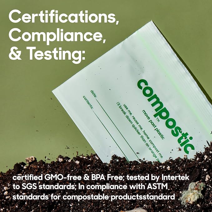 Compostic Compostable XL Sandwich Bags (90 + 10 Count) Everyday Essential — Resealable Zip-Seal, Plant-Based, Home Compostable, Freezer & Microwave Safe, BPA-Free, Non-Toxic, GMO-Free Food Storage Bag
