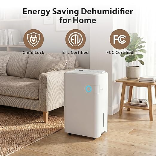 80Pints Dehumidifier with Drain Hose, 5,500 Sq.Ft Dehumidifier for Basement, 5L/1.32 Gallon Tank, Energy Star Cert. 42dB, Humidity Display Ring, Humidity Remover for Home, Bedroom & Bathroom