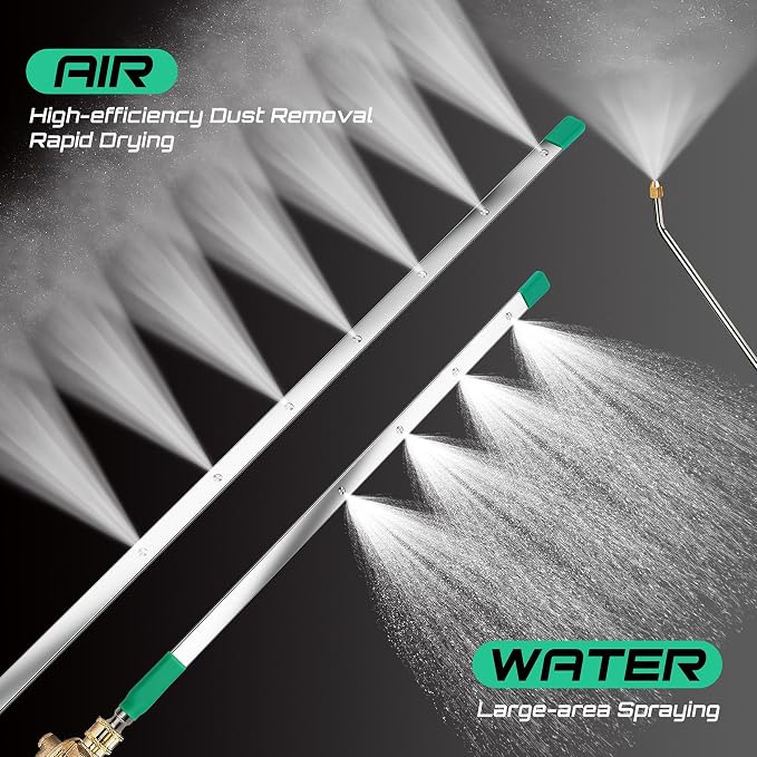 47" & 24" & 15" Radiator Cleaning Wand 5-Piece Set, 4500 PSI Stainless Steel Dual Water/Air Radiator Cleaner with Pressure Washer Gun Adapter & Tips for Cars, Trucks, Heavy Equipment,Silver& Green