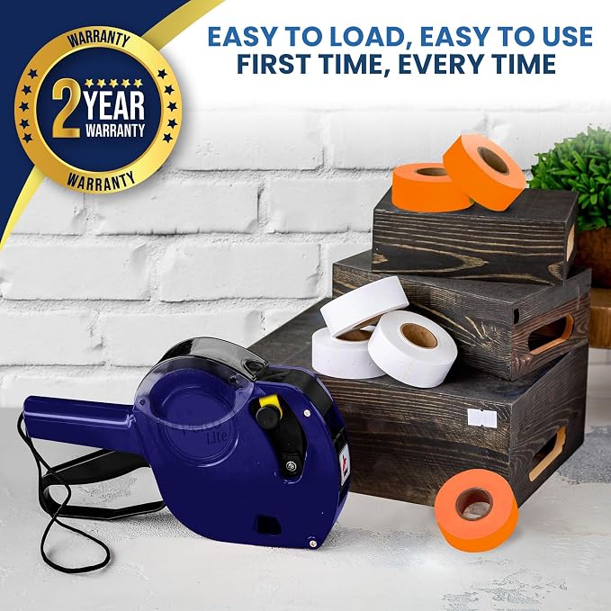 Perco Lite 1 Line Price Gun Kit for Retail Business – Includes 2 White Rolls, 4 Fluorescent Orange Rolls, Gun Clip & Ink Rollers – Pre-Loaded Pricing Gun w Labels & Ink