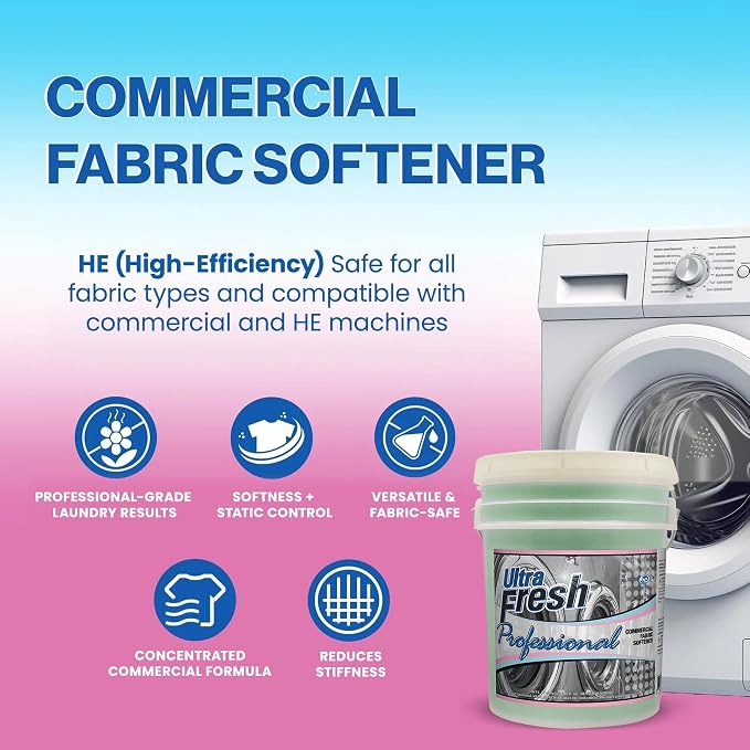 Ultra Fresh Professional 5 Gallon Fabric Softener for Commercial Washing Machines, Liquid Fragrance Booster for Up to 640 Laundry Loads, Fresh Scent
