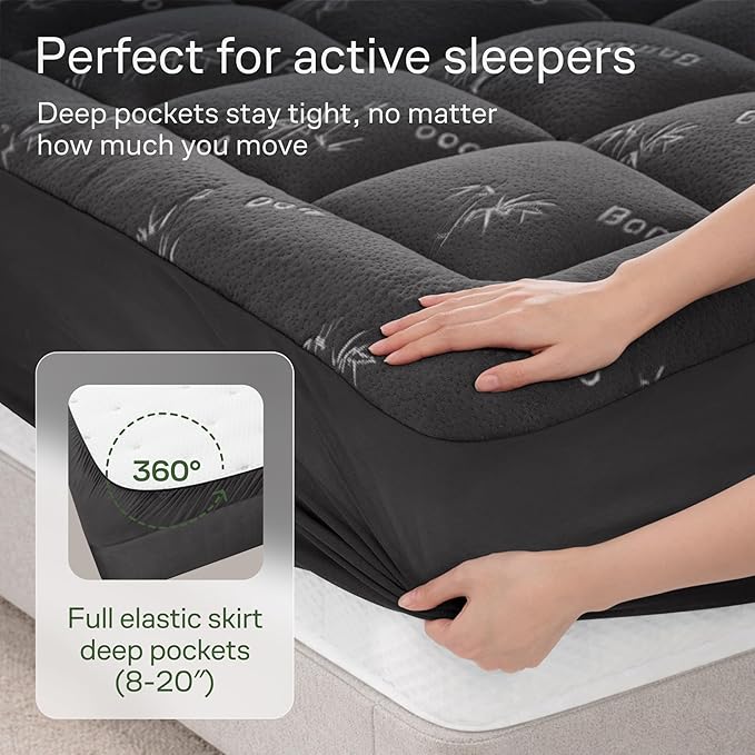 Niagara Sleep Solution Ultra Soft Full Size Mattress Topper - Rayon Derived from Bamboo Pillow Top Mattress Pad for Back Pain Relief - Naturally Cooling for Hot Sleepers, Dark Gray