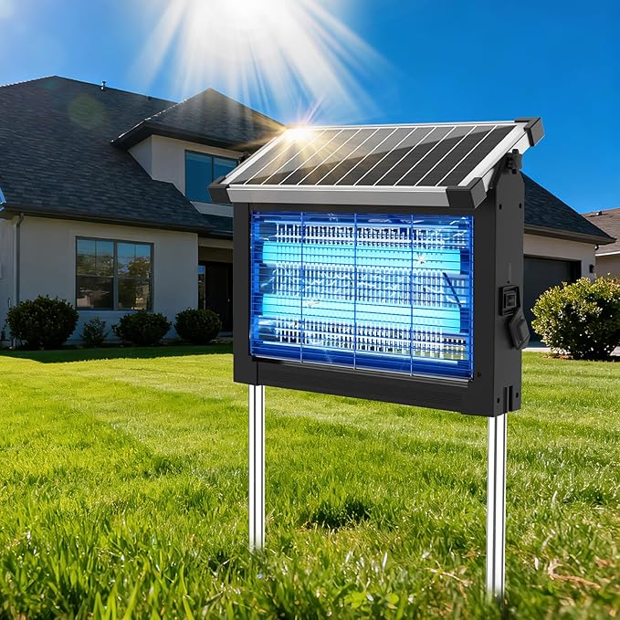 OnBeam Solar Bug Zapper Outdoor, 4500V Mosquito Zapper Waterproof Electric Fly Zapper Rechargeable Mosquito Killer Lamp with 10W Solar Panel, Cordless Fly Trap for Backyard, Patio, Garden, RV, Camping