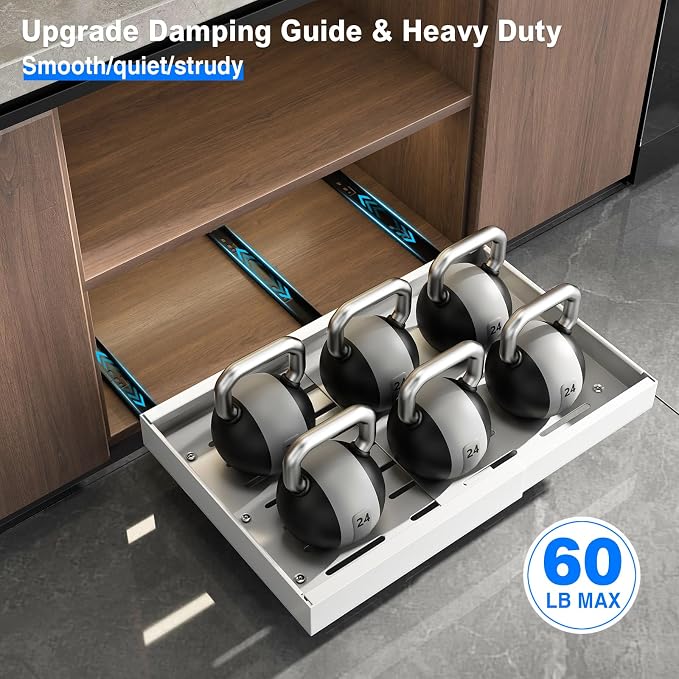 Mustorn 2 Pack Pull Out Cabinet Organizer, Expandable Slide Out Drawers for Kitchen Cabinets Peel and Stick Pullout Drawer Heavy Duty Sliding Shelves for Cupboard, Pantry, Bathroom(16.5" Deep, White)
