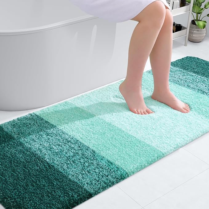 OLANLY Bathroom Runner Rugs Mat 70x24, Extra Soft Absorbent Microfiber Bath Rugs, Rubber Backing, Quick Dry, Long Bath Mats for Bathroom, Tub and Shower, Home Decor Accessories, Blackish Green