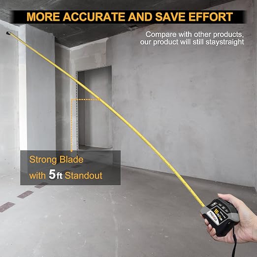 PREXISO 2-in-1 Digital Tape Measure - 16Ft Rechargeable Digital Measuring Tape Ruler Ft/Ft+in/in/M/CM/MM Unit, Metric & Inches Retractable Measurement Tape Tools, Auto Lock, Pythagorean, Area, Volume