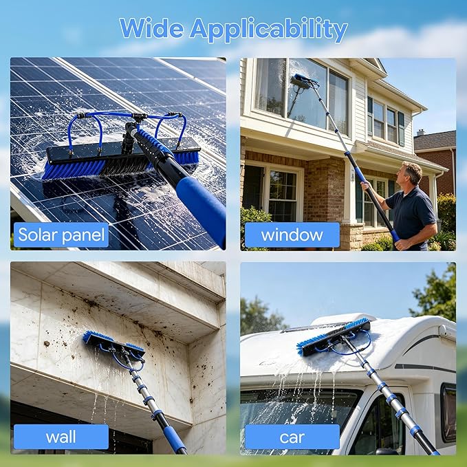 5-24 FT Solar Panel Cleaning Kit, Water Fed Pole Window Cleaning with Soap Dispenser, Window Washing Kit with Extension Pole, Squeegee and Cobweb Dusters for Windows, Solar Panels and Exterior Walls