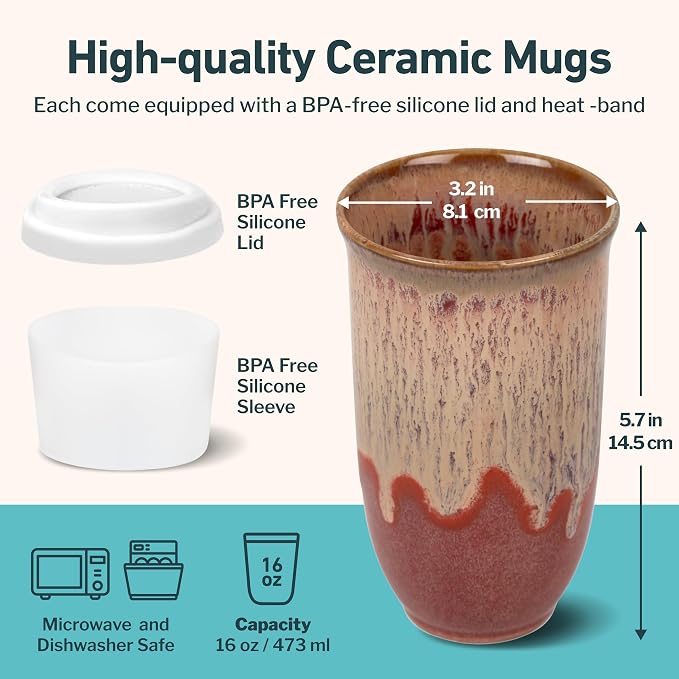 NOVA CERAMICS Travel Coffee Cup– Travel Coffee Tumbler – On the Go Coffee Mug – Microwave & Dishwasher Safe Green CoffeeTumbler - Gifts For Women Men Him Her – 16oz – Jupiter