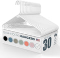Plastic Hangers 30 Pack – Made in the USA – 6lb Capacity Standard Clothes Hangers with Strap Hooks for Dresses, Lingerie, Shirts, Pants, and Jackets – White