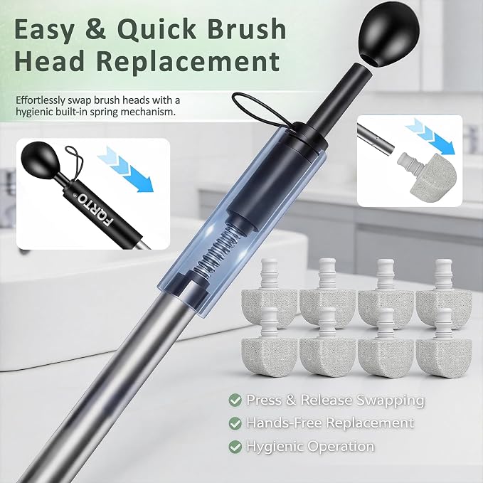 8-Pack Pumice Stone Toilet Cleaner with Long Handle - Hard Water & Limescale Remover, Non-Scratch Multi-Surface Scrubber, Disposable Refill Heads for Bathroom & Kitchen