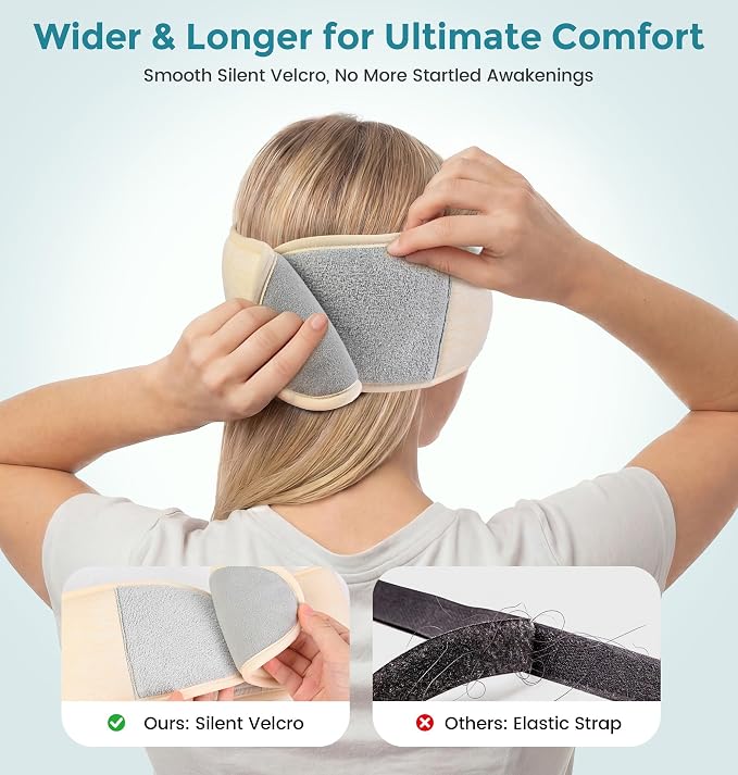 LC-dolida Sleep Masks with Bluetooth Headphones, Soft Seaweed Fiber Cotton Bluetooth Sleep Mask, Total Blackout Fully Wrapped Sleep Mask for Side Sleepers, Travel Meditation Gift, Nude