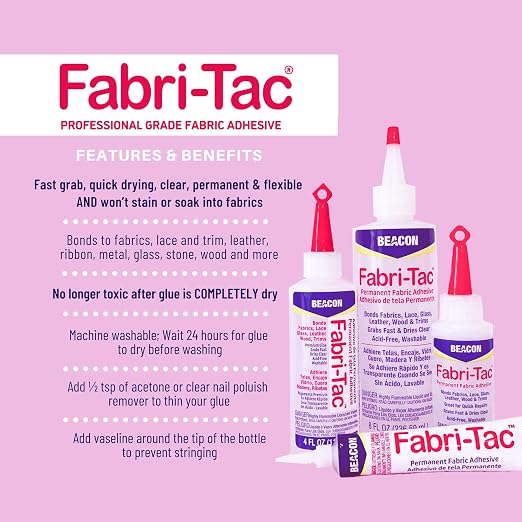 Three-Pack Beacon Fabri-Tac Permanent Adhesive, 8 Ounce