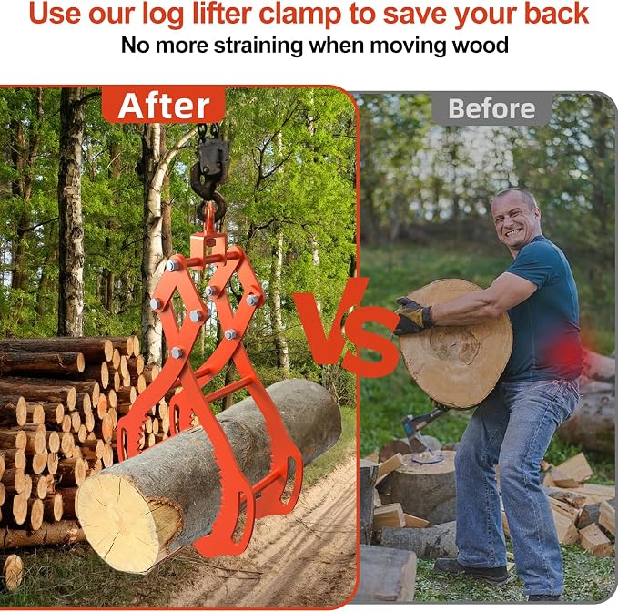 Log Lifting Tongs 32 Inch - 2700LBS Load Capacity Heavy Duty Log Grapple with 4 Serrated Claw Hooks & Handles, Logging Tongs for Tractors, Trucks, Forklifts, Orange
