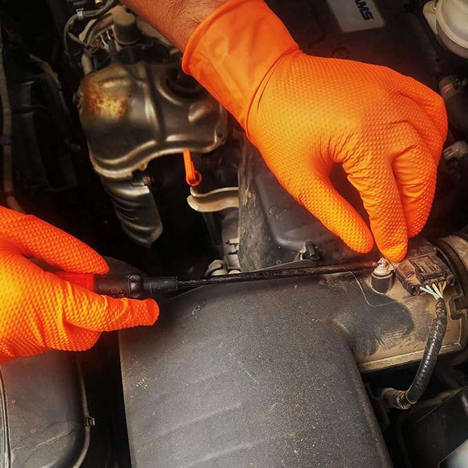 TitanFlex Heavy Duty Industrial Orange Nitrile Gloves, 8-mil, Gloves Disposable Latex Free with Raised Diamond Texture Grip, Powder Free, Rubber Glove, Mechanic Gloves,1000-ct Case (Medium)