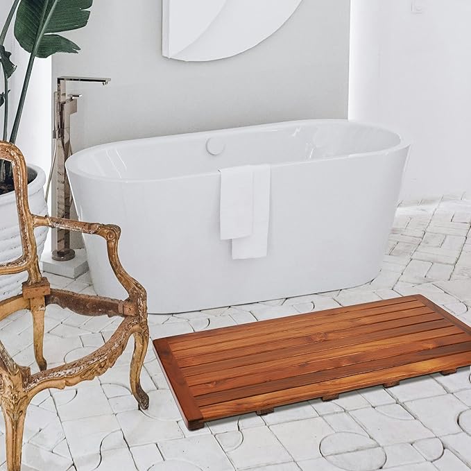 Utoplike Teak Bath Mat, Shower Mats Wood for Bathroom, 40x18 in Extra Large | Solid Wooden, with Non Slip Pads, Floor Mat for Spa Home or Outdoor