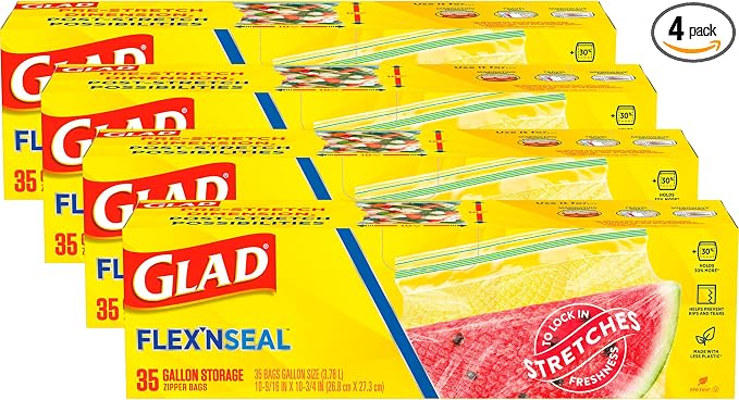 Glad Flex'N Seal Food Storage Plastic Bags, Gallon, 35 Count (Package May Vary)