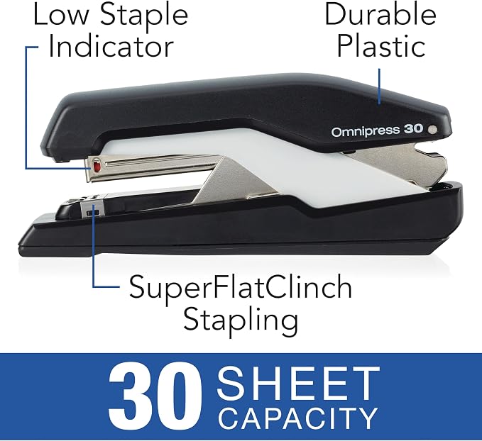 Swingline Stapler, Omnipress 30 Stapler, "Press Anywhere for Easier Use", 30 Sheet Capacity, Black/Gray (5000585A)