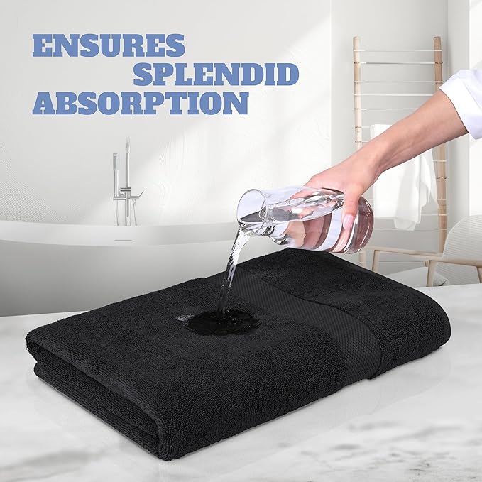 White Classic Black Bath Towels 27x54 Inch, Cotton Towel Set for Bathroom, Hotel, Gym, Spa, Soft Extra Absorbent Quick Dry 4 Pack