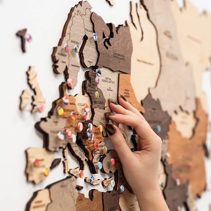 Enjoy The Wood 3D Wood World Map Wall Art Large Wood Wall Décor Housewarming Gift Idea Art World Travel Map For Home & Kitchen or Office (3XL, Multicolored)