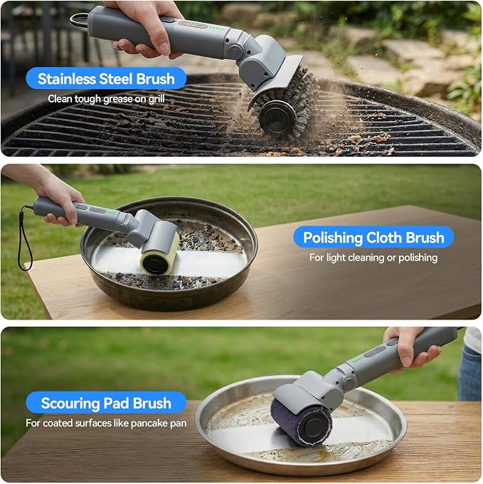 Upgrade Electric Grill Brush, BBQ Grill Brush for Outdoor Grill - 180°Adjustable Automatic Stainless Steel Wire Grill Cleaning Brush for Camping Outdoor BBQ Accessories