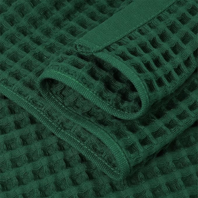 Waffle Bath Towels 2-Piece (Forest Green) - Cotton, Soft, Quick Dry | 31” x 62” Shower Towels for Bathroom Decor, Beach, Guest