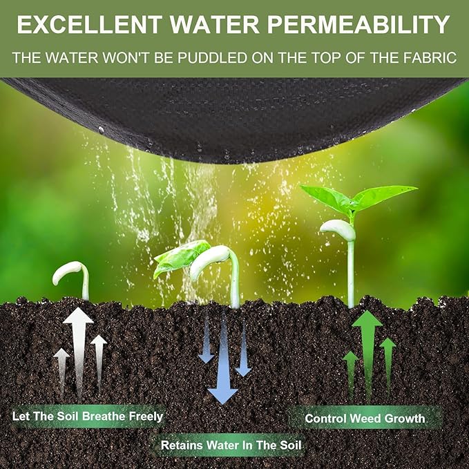 KANAGAWA 4ft x 50ft Weed Barrier Fabric, 6oz Heavy-Duty Woven Landscape Fabric with Staples, Breathable Weed Control for Garden Beds, Driveways, Farming & Landscaping