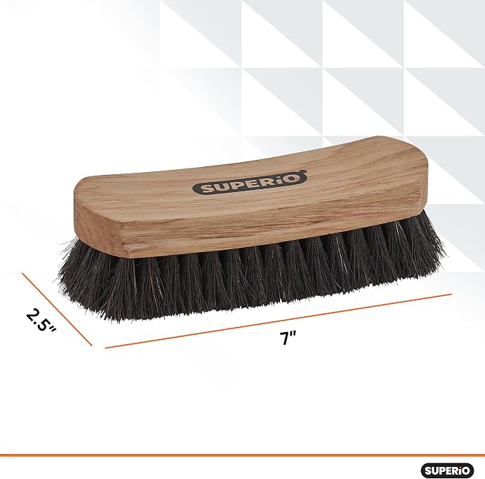 Horsehair Shoe Brush, Premium Genuine Brush for Cleaning Shoes, Soft Horse Hair Bristles, 7” Concave Wood Handle with Comfort Grip, Shoe Buff Brush, Boots & Other Leather Care (2 Pack)