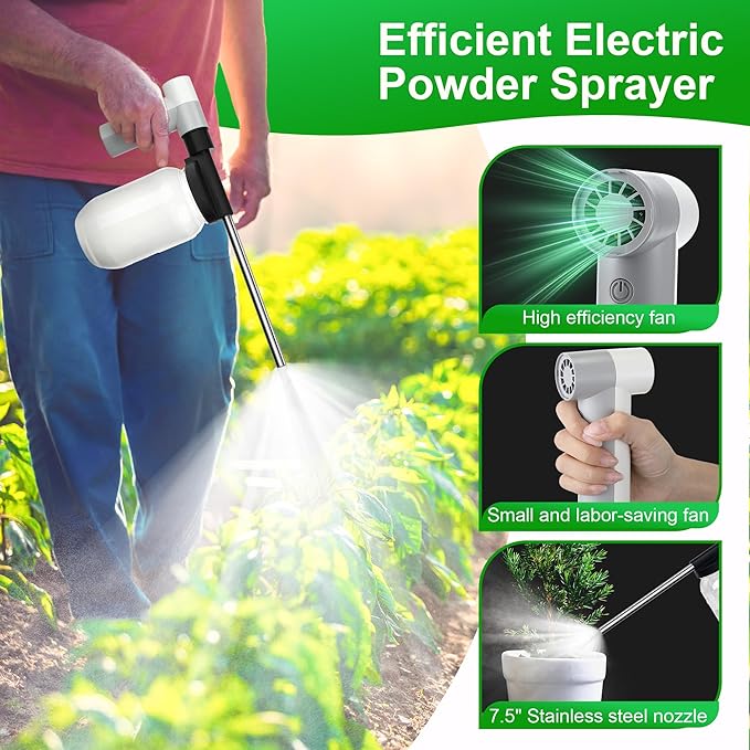 Qualirey Electric Diatomaceous Earth Duster, Powder Duster with 7.5'' Extension Nozzle and 33Oz Bottle, Powder Sprayer for Pest Control/Home/Garden/Indoor/Outdoor