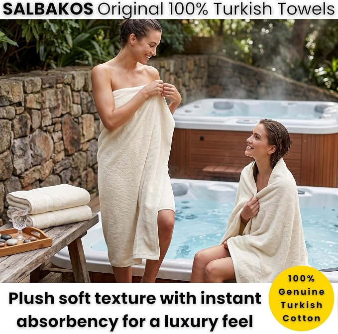 SALBAKOS 2-Piece 100% Turkish Cotton Bath Towels, Extra-Large 35x70, Ivory | Oversized Bath Sheet Towel for Bathroom & Beach, Thick, Super Soft, Highly Absorbent, Premium Hotel Quality, Made in Turkey
