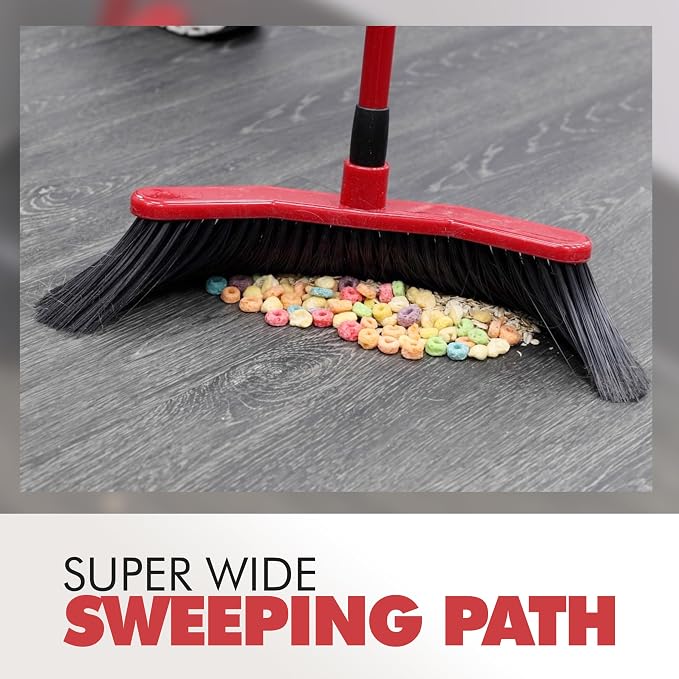 Da Vinci Angle Broom with Dustpan Combo Set – 16" Curved Head, 52" Adjustable Telescopic Handle, Soft PVC Bristles, Indoor Outdoor Broom and Dustpan Set for Kitchen, Pet Hair, Dust & Debris