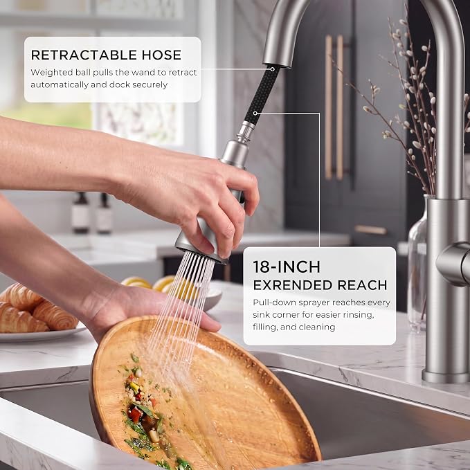 FORIOUS Kitchen Faucet with Pull Down Sprayer, High Arc, Brushed Nickel | Stainless Steel Single Handle Kitchen Sink Faucet 1 or 3 Hole, Suitable for Farmhouse, Camper, Laundry Room, Rv, Outdoor