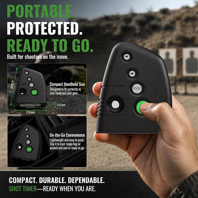 Shot Timer for Shooting Competition– Loud 110dB Buzzer, Par & Split Times, Belt Clip, Ergonomic Design & Battery Not Included – Helps Improve Your Training (Green)