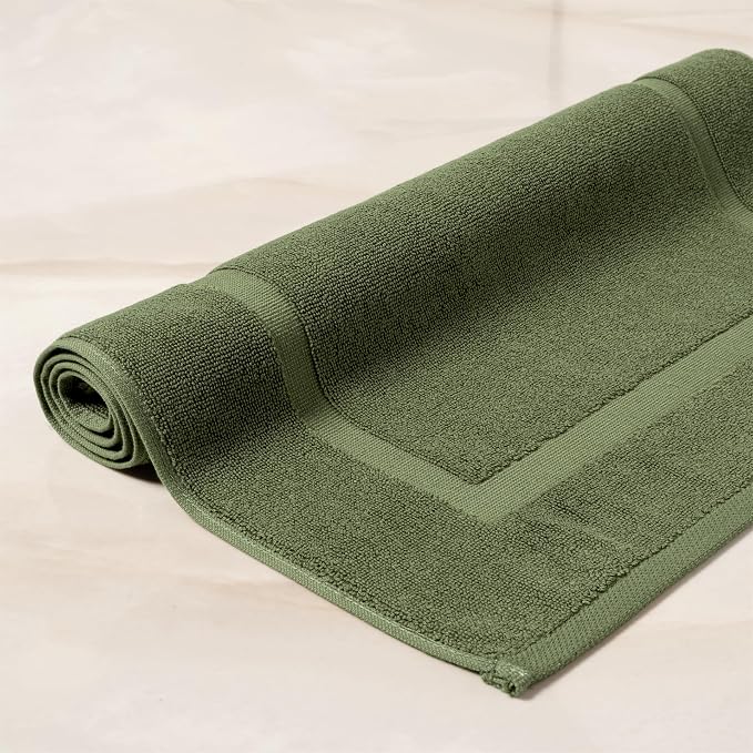 SALBAKOS 2-Piece 100% Turkish Cotton Bath Mat Towel, 20x34 inch, Green | Bathroom Floor Towels, Thick Soft Most Absorbent Quick-Dry Durable Large Size Foot Rug, Premium Hotel Quality Made in Turkey