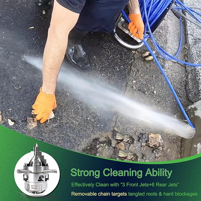 3/8 NPT Sewer Jetter Rotating Nozzle - Cutting Roots, for 2900 psi, 40L/Min (10.57GPM), High Pressure Drain Pipe Wall Cleaning Scraper Head for Pressure Washers