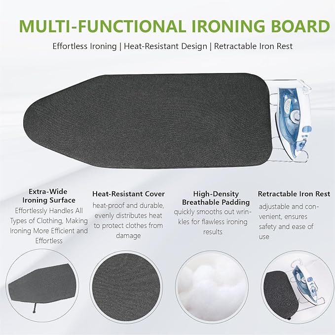 Metal Foldable Tabletop Ironing Board with Iron Rest, Portable Ironing Board Small with Heat Resistant Cotton Cover, Mini Iron Board for Small Space and Travel, 31"x12",Black