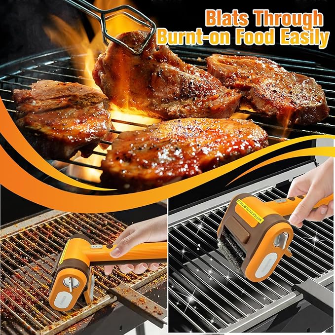 Electric Grill Brush Bristle for Outdoor Grill, Grill Cleaning Brush Rechargeable BBQ Cleaner Brush Head,Safe Grill Brush with Scraper for Cast Iron Stainless-Steel Grates,Yellow