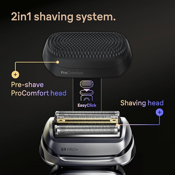 Braun Series 9 PRO+ Electric Shaver for Men, Wet & Dry Foil Razor, 6-in-1 SmartCare Clean & Charge Center, Built-in Precision ProTrimmer, ProComfort Attachment, Travel Case, Silver 9697cc