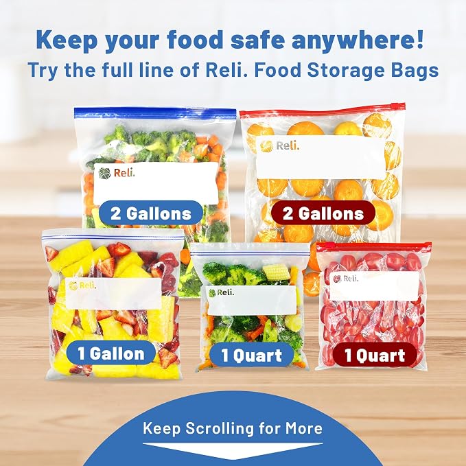 Reli. 2 Gallon Bags (125 Count) 13x15 inch Freezer | Bulk 2 Gallon with Double Zipper & Write-On Label | Heavy-Duty Clear