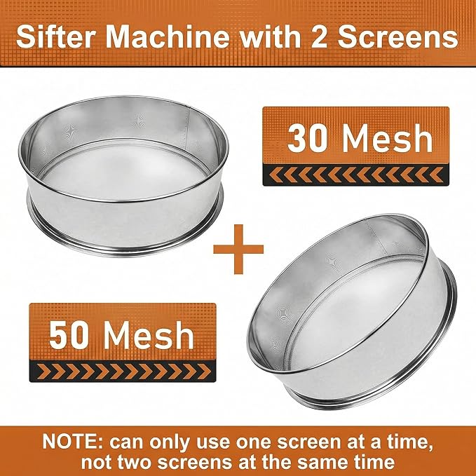 Automatic Powder Sifter Machine, 30 Mesh 50 Mesh Stainless Steel Sieve Shaker, 110V Vibrating Sifter for Flour & Powder, 2 Screens Included