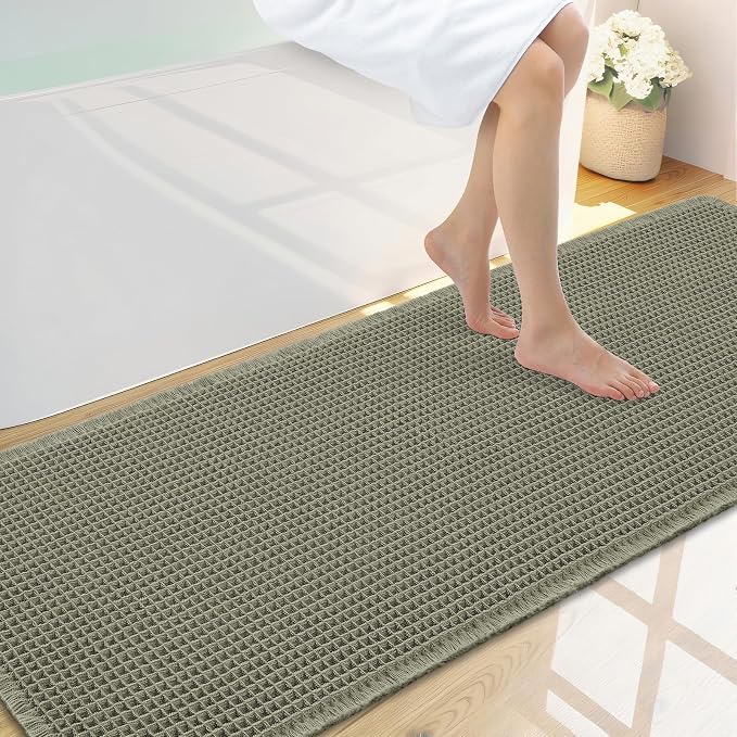Smiry Waffle Bath Mat 59x20, Extra Soft Absorbent Bathroom Rugs, Non Slip Machine Washable Quick Dry Bath Rugs for Bathroom Floor, Tub, Shower, Home Decor Accessories, Green