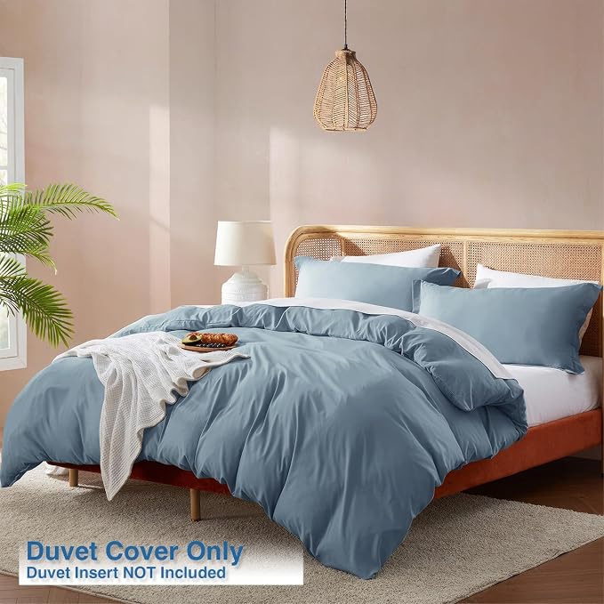 Nestl Stone Blue Duvet Cover Full Size - Soft Double Brushed Full Size Duvet Cover Set, 3 Piece, with Button Closure, 1 Duvet Cover 80x90 inches and 2 Pillow Shams