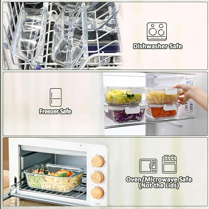 [8-Pack,30 oz]Glass Meal Prep Containers,MCIRCO Glass Food Storage Containers,Airtight lunch Containers with Lids, Microwave, Oven, Freezer and Dishwasher, White | Glass Meal Prep Containers,Airtight Lunch Containers with Lids, Microwave, Oven, Freezer...