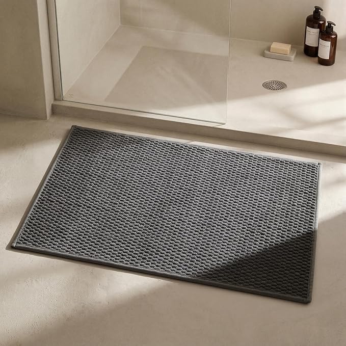Triohero Bathroom Rugs Non Slip Washable, Super Absorbent Thin Bath Mat Quick Dry Low Pile Bathroom Rug, Dark Grey 24"x36"