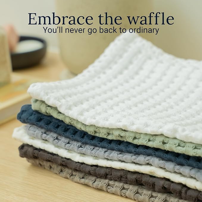 GILDEN TREE Waffle Bath Towels Wash Cloths for Showering, Exfoliating Washcloth Quick Dry Towel, Face Towels for Washing Face Cotton Washcloths Set of 4, Modern Style (Slate)