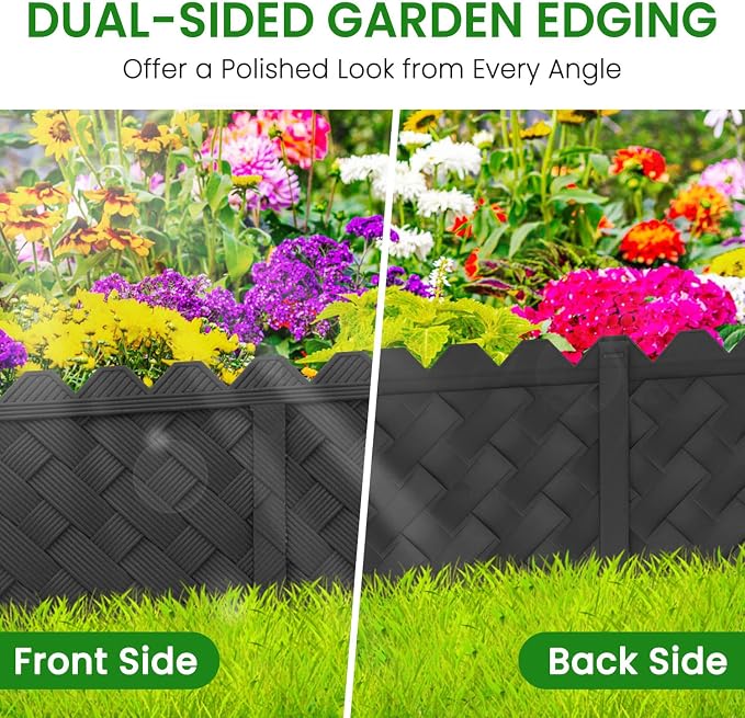 30 Pack Flower Bed Edging Borders, Landscape Edging with Stakes, 5" X 30ft | 3D Weaving Black Plastic Edging for Landscape Flower Beds, Lawns, Walkways, Durable Weatherproof Edger Divider, Simple DIY